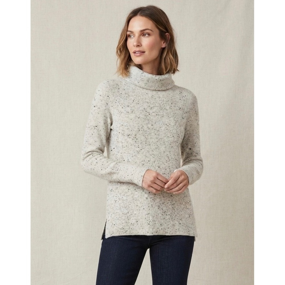 Talbots Turtleneck Sweater Womens XS Oatmeal Flecked Pure Cashmere Donegal Knit